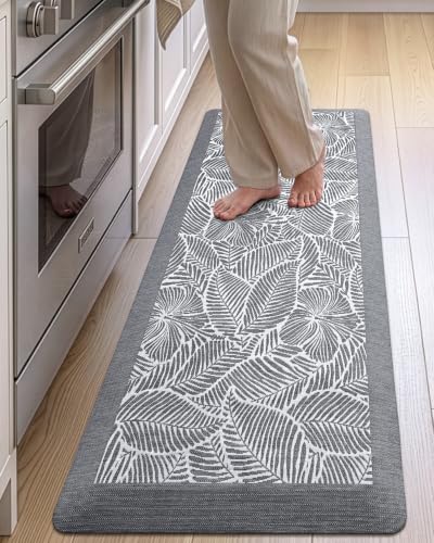 LUMI Anti Fatigue Mats for Kitchen Floor Extra Thick Cushioned, 20x48 - color: Leaf Grey, size: 1'8" x 4' (Rectangular)