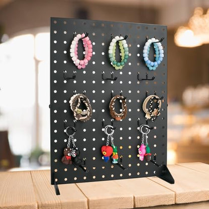 Metal Pegboard Display Stand with 15 Peg Hooks, Tabletop Pegboard Shelf for Craft Shows & Fairs, Retail Stores, Vendors Arts and Crafts Finishing - 17x13 Inch & Black - color: Black