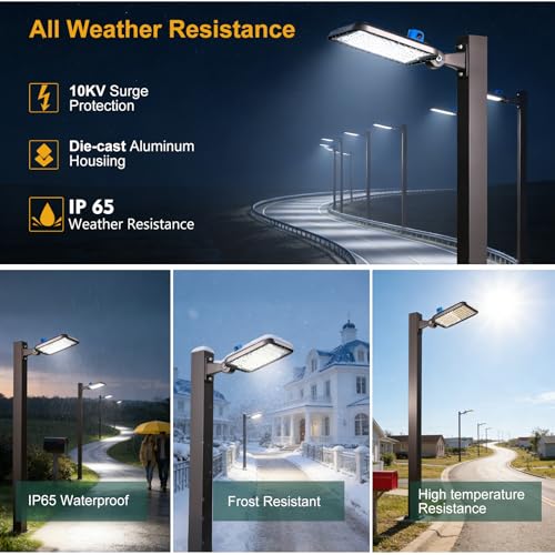 4Pack 240W LED Parking Lot Light 60000lm(250LM/W) Arm Mount LED Pole Lights Outdoor IP65 Waterproof 5000K Commercial LED Area Security Light with Smart Photocell for Roadways,Yard,Stadium