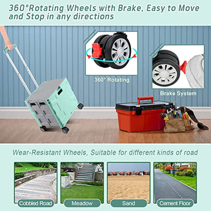 FELICON Folding Utility Cart Rolling Crate Handcart Basket Tote-Green+Gray - color: Green+gray, size: FW548-Hidden Lid