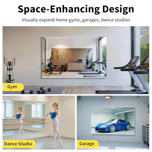 55x28 in Home Gym Mirrors,3-Pack,Frameless,Wall Mounted - size: 55"x28"x3PCS