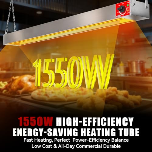 CROSSON Commercial Electric Overhead Strip Heater,60 Inch Food Heat Lamp with German EGO Energy Regulator,Suspended Chain and Undermount Brackets,Food Warming Lamp Heater for Catering Kitchen 1550W - size: 60 Inch