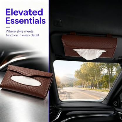 Car Visor Tissue Holder, Clip-on, Large Opening, PU Leather, Brown - color: Brown