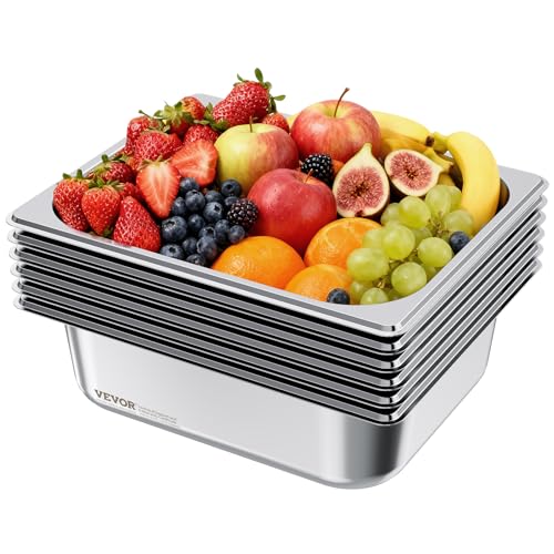 VEVOR 6 Pack Stainless Steam Hotel Pans, 1/2 Size Table Steam Pan, 4 Inch Deep Anti Jam Restaurant Supplies Reusable Rustproof Catering Storage for Home, Party, Restaurant, Hotel, Buffet - size: 1/2 Size, style: 4 Inch Deep