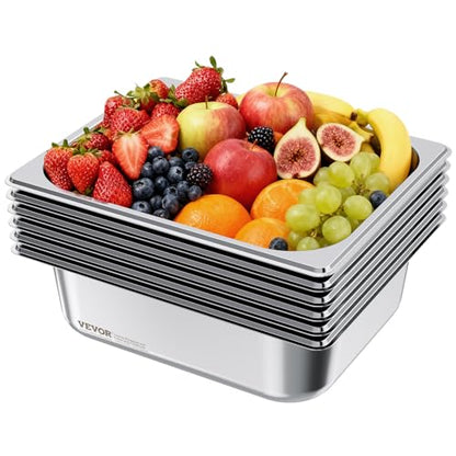 VEVOR 6 Pack Stainless Steam Hotel Pans, 1/2 Size Table Steam Pan, 4 Inch Deep Anti Jam Restaurant Supplies Reusable Rustproof Catering Storage for Home, Party, Restaurant, Hotel, Buffet - size: 1/2 Size, style: 4 Inch Deep