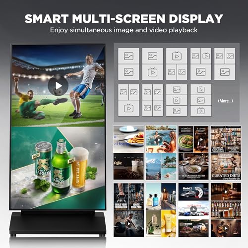 43 Inch Digital Signage Display, Screen LCD Advertising Kiosk, Portable Floor Standing Auto Ad Player Android OS App-Based Control with USB/HDMI/WiFi - size: 43"