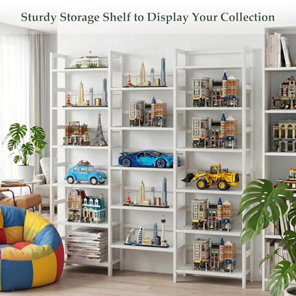 Homykic 6-Tier Bamboo Bookshelf, 61” Triple Wide Bookshelves and Bookcases - color: White, size: Triple Wide