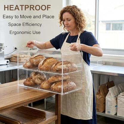 Cupcake Display Case with Handle – 19x 9.5x 11.8″ Commercial Bakery Showcase –Large bread box Transparent Acrylic Food Display for Desserts, Donuts, Cakes, Pastries – Easy to Clean & Assemble - size: 2 Tiers