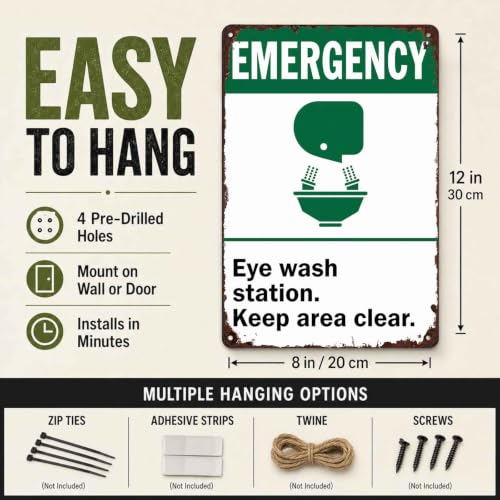 Emergency Eye Wash Station Keep Area Clear Metal Sign 8 x 12 Inch