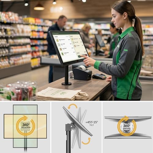 Mount-It! Fixed Height POS Monitor Mount – 19.7” Monitor Pole Mount for Retail Checkout Counters and Point of Sale Systems, Bolt-Down Base, VESA 75x75 & 100x100, Fits 13–32” Monitors, 33 lb Capacity - style: 19.7 Inches
