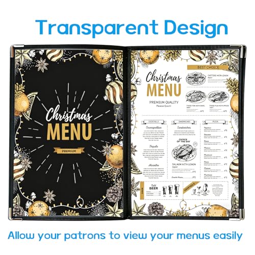 4PCS Transparent 4 Page 8 View Menu Holder, 8.5 x 11 Clear Restaurant Menu Covers, A4 Size Menu Book, Waterproof Menu Sleeves for Restaurant, Bar, Bistro & Morning Menu Homeschool Use