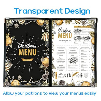 4PCS Transparent 4 Page 8 View Menu Holder, 8.5 x 11 Clear Restaurant Menu Covers, A4 Size Menu Book, Waterproof Menu Sleeves for Restaurant, Bar, Bistro & Morning Menu Homeschool Use