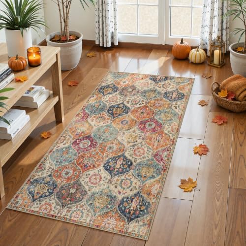Lahome Moroccan Kitchen Rugs Non Slip Washable, 2x4 Rugs for Entryway - color: Burnt Orange/Teal Multi, size: 2' X 4' (Rectangular)