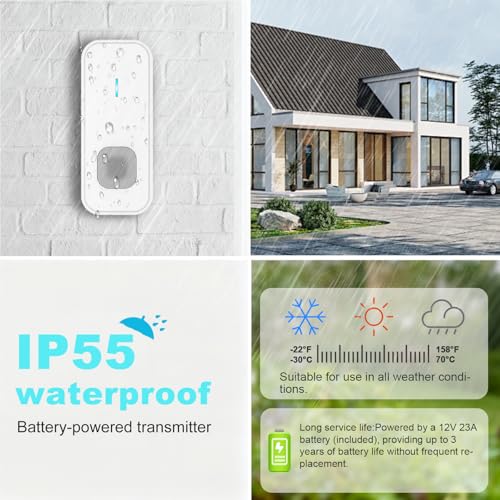 SURFOU Wireless Doorbell 1 Button 2 Receivers, 1300ft for Home/Classroom