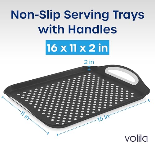 Food Trays for Eating on Couch - 2 Pack - Non Slip Dinner Trays for Eating Set of 2 Non Slip Serving Tray and Food Tray with Handles (Black) - color: Black - 2 Pack