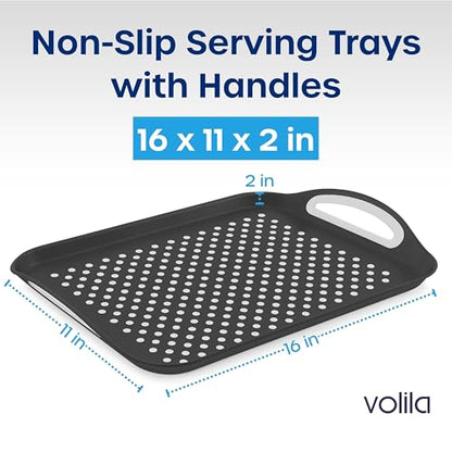 Food Trays for Eating on Couch - 2 Pack - Non Slip Dinner Trays for Eating Set of 2 Non Slip Serving Tray and Food Tray with Handles (Black) - color: Black - 2 Pack