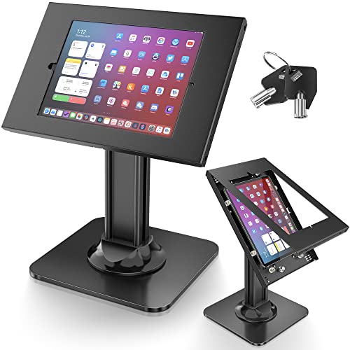 AboveTEK Anti-Theft iPad Kiosk Stand – POS iPad Security Stand & Locking Tablet Holder – Heavy Duty Base, 360° Swivel, 75° Tilt Bracket – Perfect for Retail Business - color: Black