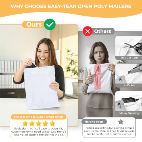 Metronic Poly Mailers 14.5x19 100Pcs White Large Shipping Bags for Clothes - color: White, size: 14.5x19 100PC - Upgraded Version