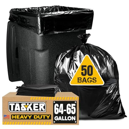 Tasker 65 Gallon Trash Bags Heavy Duty | 50 Count with Ties | Extra Large 64 Gallon Trash Bags for Toter | Garbage Bag 65 Gallon Trash Can Liners - size: 50 Count (Pack of 1)