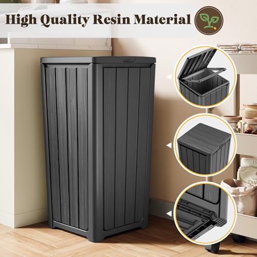 Fancyango Resin Outdoor Trash Can with Lid, 30 Gallon, Black - color: Black, size: 30 Gallon