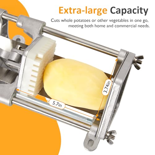 Sunvivi Commercial French Fry Cutter, Heavy Duty Potato Slicer with 3 Replaceable blades (1/2, 3/8 Inch, 6-wedge Slicer), Professional Fries Cutter for Restaurant & Home Kitchen, Stainless Steel - size: Large-Horizontal