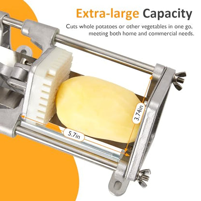 Sunvivi Commercial French Fry Cutter, Heavy Duty Potato Slicer with 3 Replaceable blades (1/2, 3/8 Inch, 6-wedge Slicer), Professional Fries Cutter for Restaurant & Home Kitchen, Stainless Steel - size: Large-Horizontal