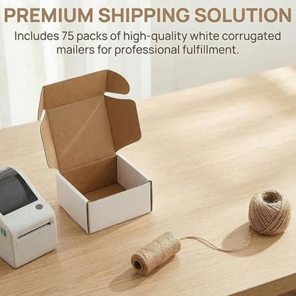 Cedilis 75 Pack Corrugated Mailer, 4x4x2 Inches Shipping Boxes, Small Cardboard Box for Shipping Mailing and Storing, Recyclable, Crush Proof, Oyster White - size: 4x4x2 Inches
