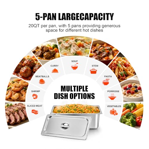 Steam Table, Commercial Food Warmer, 100QT 5-Pan, Dry Heat, Removable Work Table, Shield, 5 Independent Temperature Controls & Even Warming, 110V–120V, Undershelf & Locking Wheels - size: Dry Heat --100QT (110-120V)
