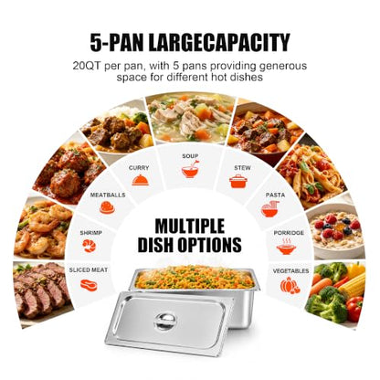 Steam Table, Commercial Food Warmer, 100QT 5-Pan, Dry Heat, Removable Work Table, Shield, 5 Independent Temperature Controls & Even Warming, 110V–120V, Undershelf & Locking Wheels - size: Dry Heat --100QT (110-120V)