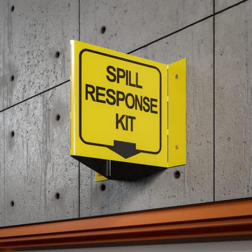 Stay Safe with our OSHA Compliant Folded Projecting Spill Kit Sign - 5"x7", 1mm Aluminum, Essential Workplace Safety Sign - color: Spill