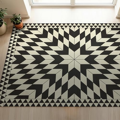 Carolina Creekhouse Vinyl Floor Mat 6'x8' - Black Geometric Pattern - Waterproof Non-Slip Kitchen Rug - Hard Floor Safe - Eco-Friendly Flat Weave - 6'x8’ - color: Black, size: 6'x8'