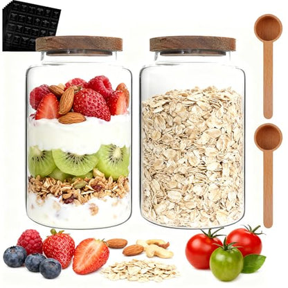 Glass Coffee Jar with Wood Lids Spoon Labels Clear Coffee Ground Canister set of 2,Borosilicate Glass Food Containers for Spice Cookies Sugar Tea Bar (2800ml/94oz-2 pack-with spoon) - color: 2800ml/94oz-2 pack-with spoon