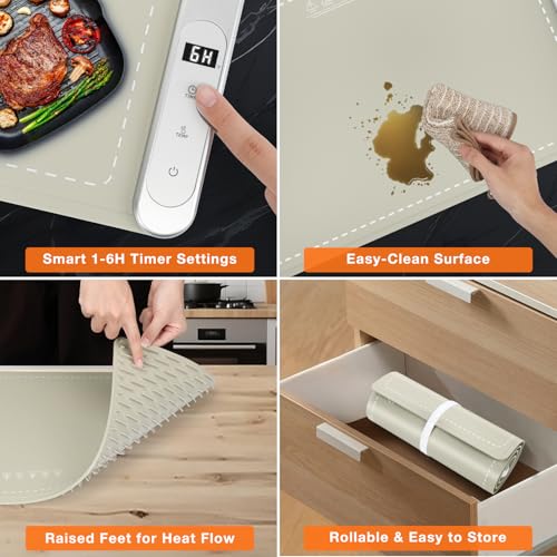 FYY Extra Long Warming Mat for Food, Rapid and Full Surface Heating Khaki - color: Khaki, size: XXX Large Size: 45"x15"