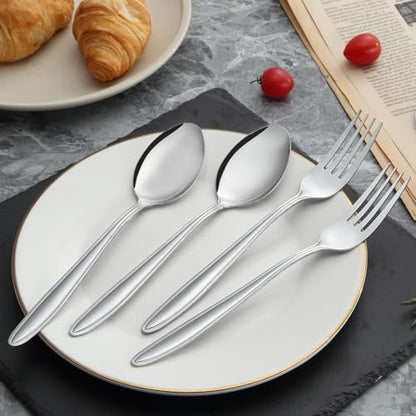 Unokit 24-Piece Forks and Spoons Set - Forks and Spoons Food Grade Stainless Steel Silverware for Home, Kitchen and Restaurant, 12-Fork and 12-Spoon, Mirror Polished&Dishwasher Safe - size: forks and spoons 24 pieces