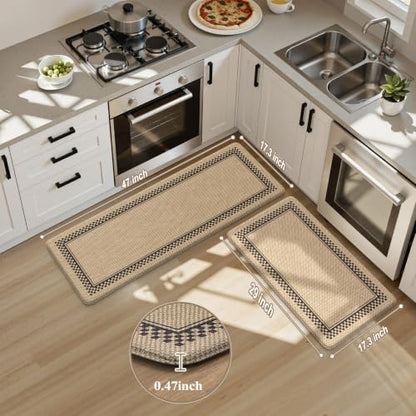 KIMODE Kitchen Mats Cushioned Anti Fatigue, Jute Geometric Kitchen Rugs Set - color: Jute, size: 17.3" x 47"+17.3" x 29"--0.47 inches