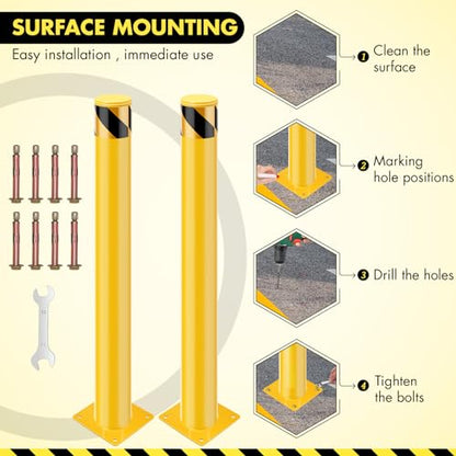 Safety Bollard Post, 30 x 4.5 inch Removable Steel Traffic Parking Barrier Bollards, Yellow, 6 Pack - size: 30"Hx4.5"D