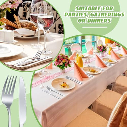 Nuenen 100 Pcs Stainless Steel Forks and Knives, Silver 8.4" 7.1" - color: Silver, size: 8.4 Inches, 7.1 Inches