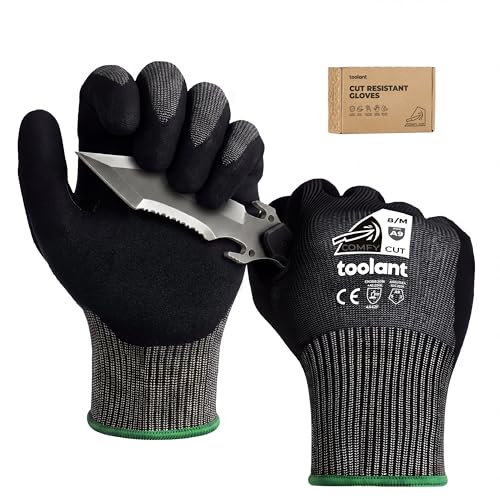 toolant ComfyCut A6 Cut Resistant Work Gloves, ANSI & EN388 Industrial Protection with Comfort, Fiberglass-Free, Touchscreen, Flexible Grip for Metal Fabrication, Manufacturing, Construction, Large - color: Black, size: Large