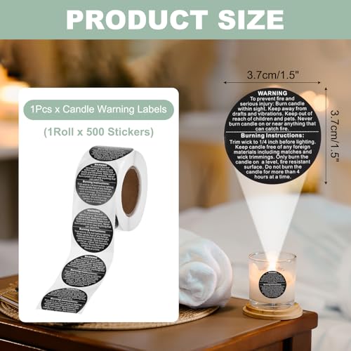 MECCANIXITY Candle Warning Labels 1.5" Black Jar Warning Stickers 500Pcs - color: Black With D Style