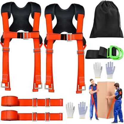 Furniture Moving Straps with Chest Buckle for 2 Movers up to 1000lbs - color: Orange & Black