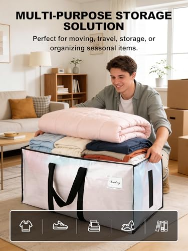 HOMESURE Supports 200lbs Heavy Duty Moving Bags - Strong Zipper & Wrap-Around Handles - Water-Resistant Storage Totes, Durable Alternative to Moving Boxes - 8 Pack - Semi-Transparent - color: Semi-Transparent