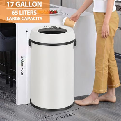 GarveeHome 17 gal/65 L Open Top Trash Can, Stainless Steel Rubbish Bin, Commercial Grade Waste Container, Round Garbage Can for Outdoor, Home Office, Restaurant, White - color: White, Open Top
