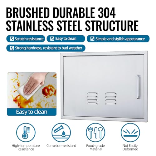 Outdoor Kitchen Doors, 27x20 Inch 304 Stainless Steel BBQ Access Door with Vent, Double Steel Doors for Outdoor Grill Island - size: 27W x 20H- Left