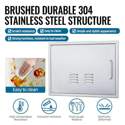 Outdoor Kitchen Doors, 27x20 Inch 304 Stainless Steel BBQ Access Door with Vent, Double Steel Doors for Outdoor Grill Island - size: 27W x 20H- Left