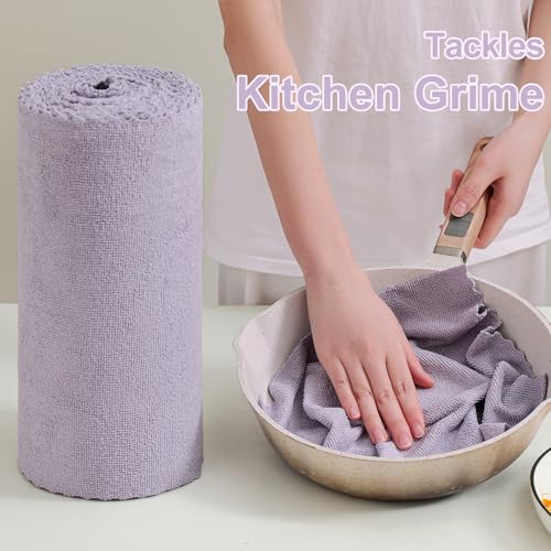 Jessy Home 80 Pack Microfiber Cleaning Cloth Roll Reusable Paper Towels 12"x12" Tear Away Cloth, Microfiber Towels for Cars, Wash Cloths, Lint Free Rags for House, Kitchen,Window,Cleaning Supplies - color: Light Purple