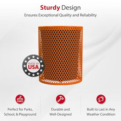 Leisure Craft 32 Gallon Commercial Outdoor Trash Can, Metal, Made in USA - color: Orange