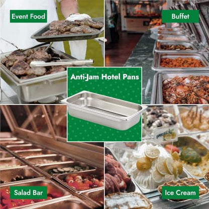 HECMAC 6 Pack Anti-Jam Hotel Pans, 1/3 Size 2 1/2 Inch Deep, Commercial Stainless Steel Chafing Steam Table Pan, Catering Storage Metal Food Pan, 23 Gauge - size: 1/3 Size, 2-1/2" Deep