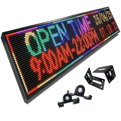P10 LED Signs Programmable Outdoor 77"x14", IP65 Waterproof Scrolling LED Sign, Vibrant Colors Digital Led Signage Displays, Wifi + USB Control Open Signs for Business - size: P10 77"x14"
