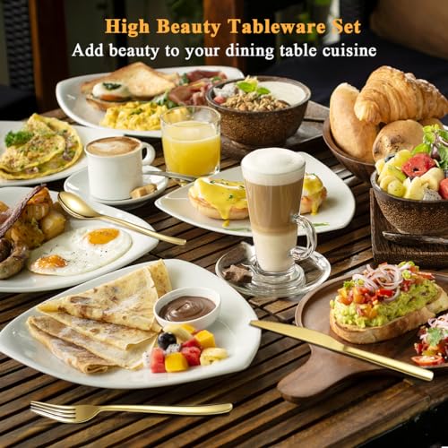 Berglander Gold Silverware Set 60pcs Service for 12, Golden Titanium Plating Stainless Steel Flatware Set, Gold Spoons Forks Knives Set for Home, Wedding, Restaurant, Hotel, Dishwasher Safe - color: a. 60 Pcs A