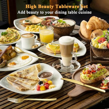 Berglander Gold Silverware Set 60pcs Service for 12, Golden Titanium Plating Stainless Steel Flatware Set, Gold Spoons Forks Knives Set for Home, Wedding, Restaurant, Hotel, Dishwasher Safe - color: a. 60 Pcs A